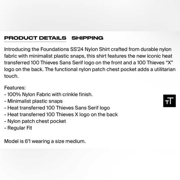 100 Thieves Foundations SS'24 Nylon Shirt (Stonewash Green) - Large (NWT) - Picture 8 of 8